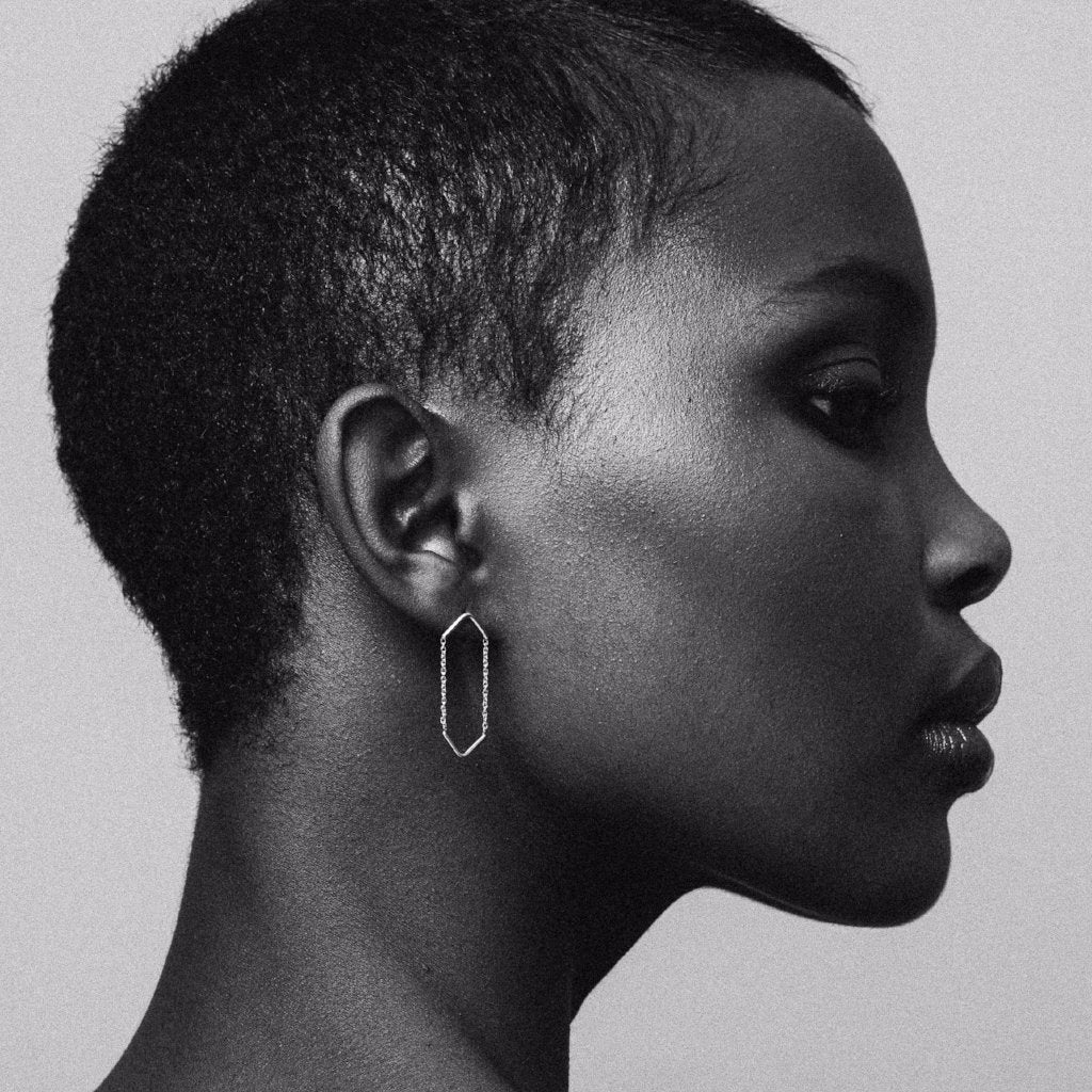 boucles d'oreilles double unity triangle, bijoux de créateur belge