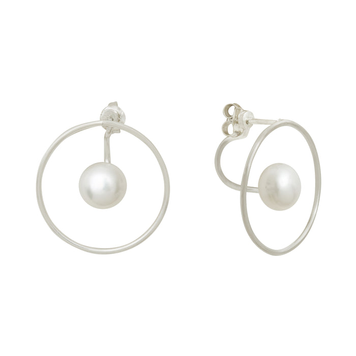 Boucles d’oreilles rondes en argent avec perle, parfait pour les mariages