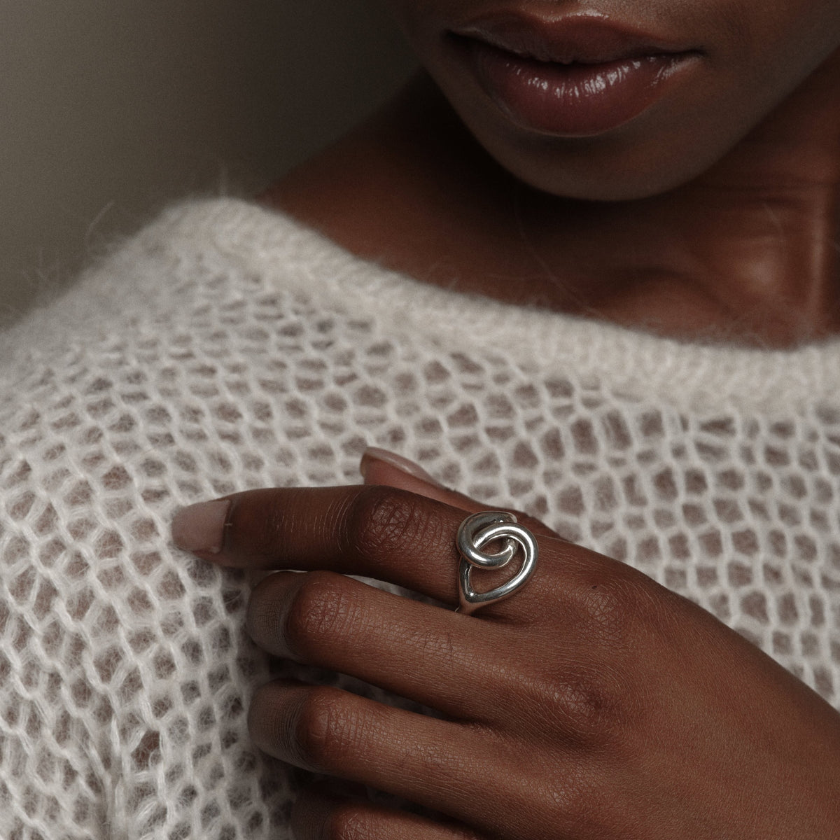 Silver Crossing Raindrops Ring by Aurore Havenne