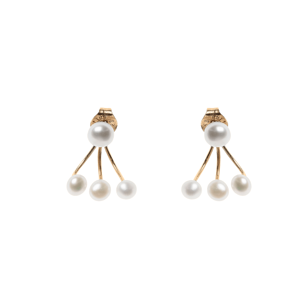 Boucles d'oreilles en argent plaqué or avec 4 petites perles, véritable indispensable pour les mariages