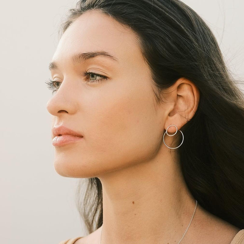 Duo Lines - Boucles d'oreilles Double Circle et Small Circle en Argent