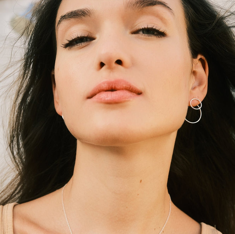 Duo Lines - Boucles d'oreilles Double Circle et Small Circle en Argent