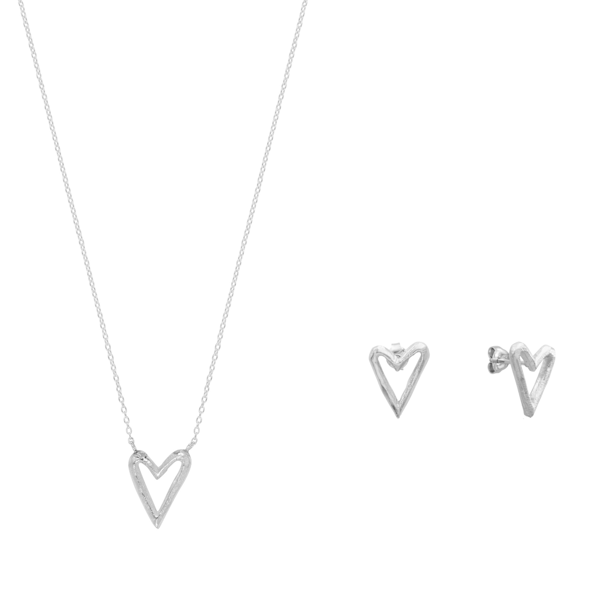 Le Duo Unique Love en argent - boucles d'oreilles et collier 