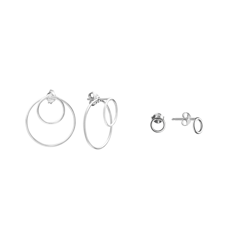 Duo Lines - Boucles d'oreilles Double Circle et Small Circle en Argent