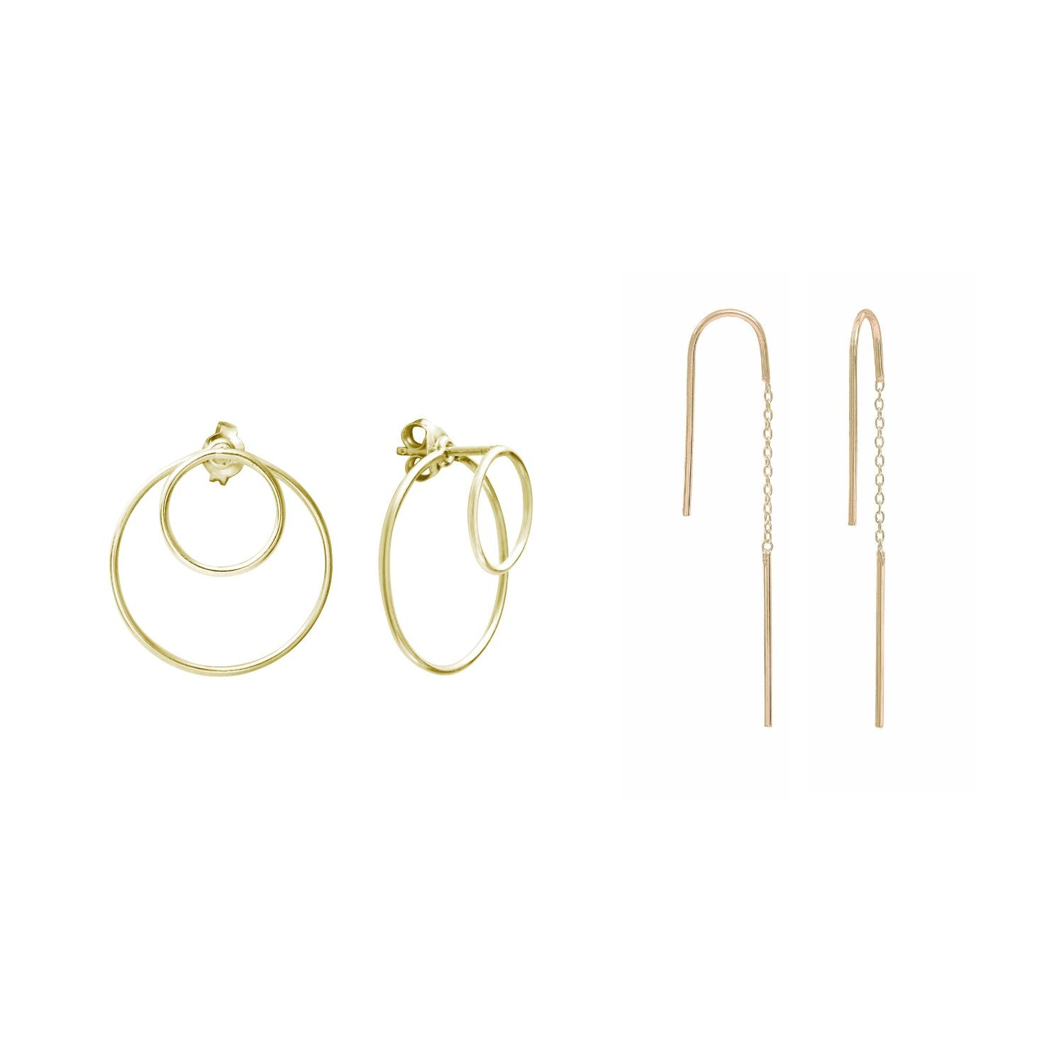 The Lines duo - Gold-Plated Silver Double Circle & Daphné Earrings