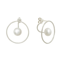 Boucles d’oreilles rondes en argent avec perle, parfait pour les mariages