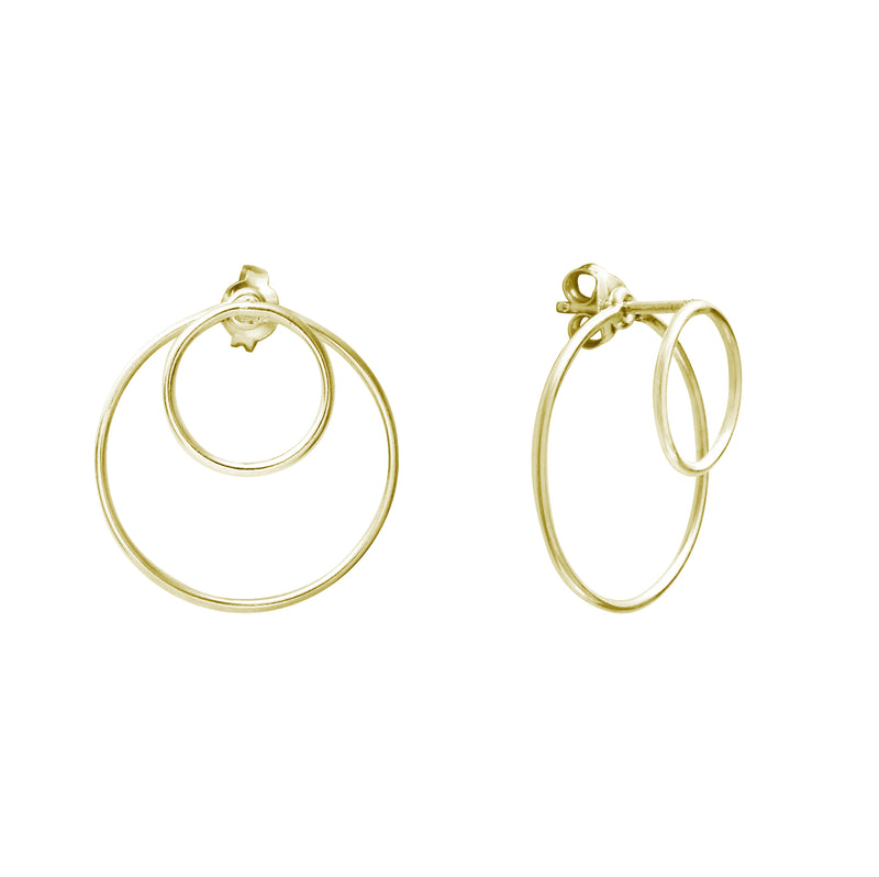 bouces d'oreilles double circle collection lines créatrice belge bijoux en argent plaqué or