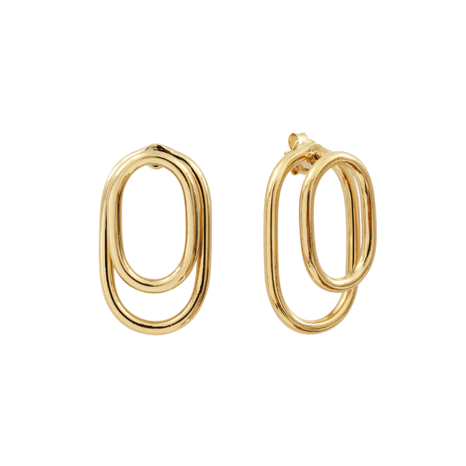 Boucles d'oreilles minimaliste devant derrière de forme ovale par la marque bruxelloise Aurore Havenne